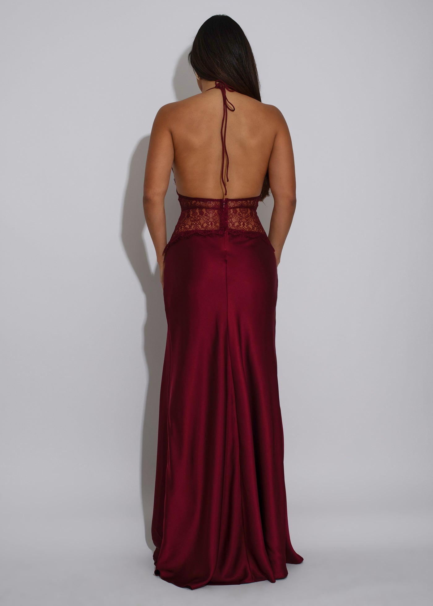 Moonlit Desire Satin Lace Maxi Dress Red