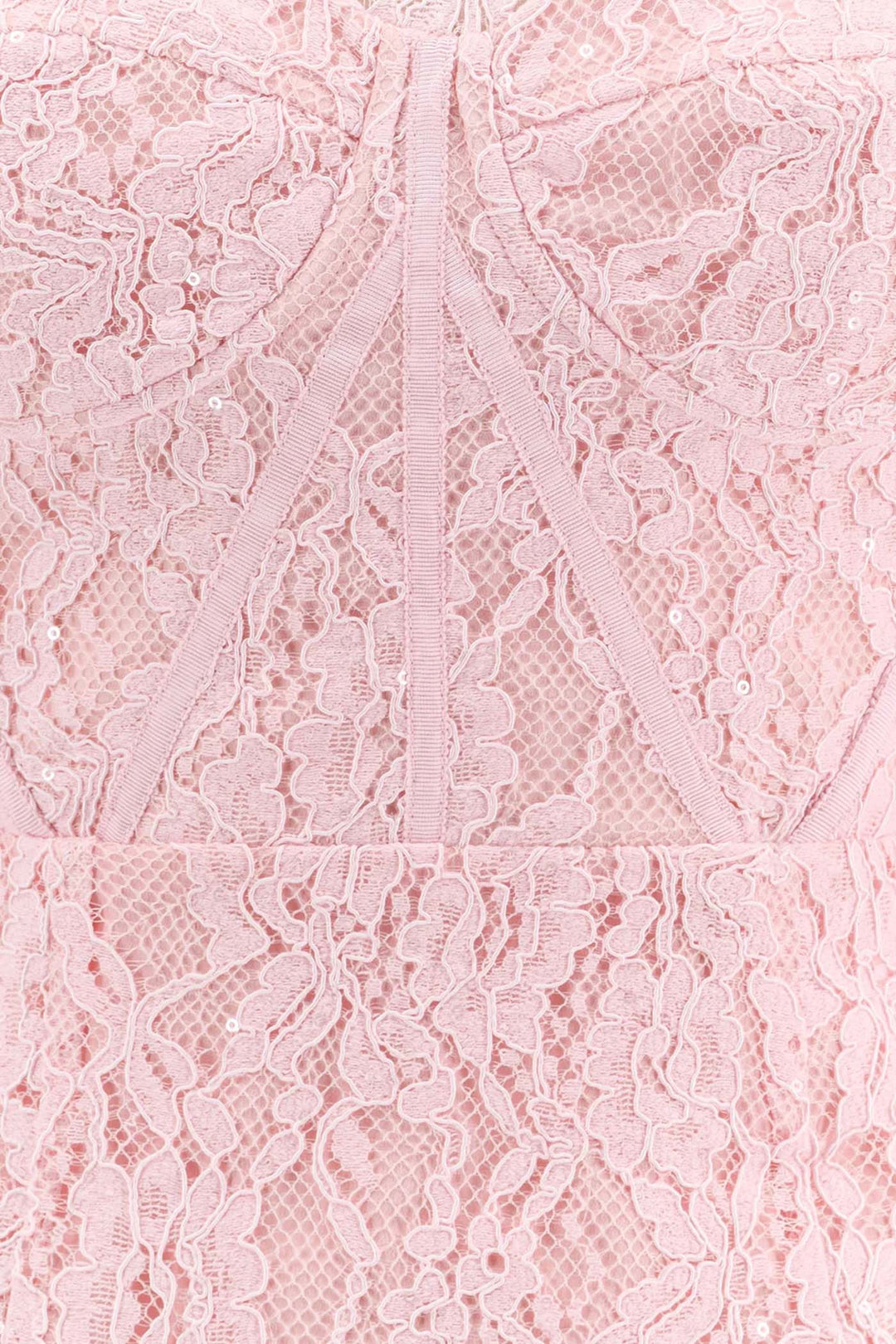 Elegant Long Sleeve Lace Dress With Matching Waist Belt - Pink