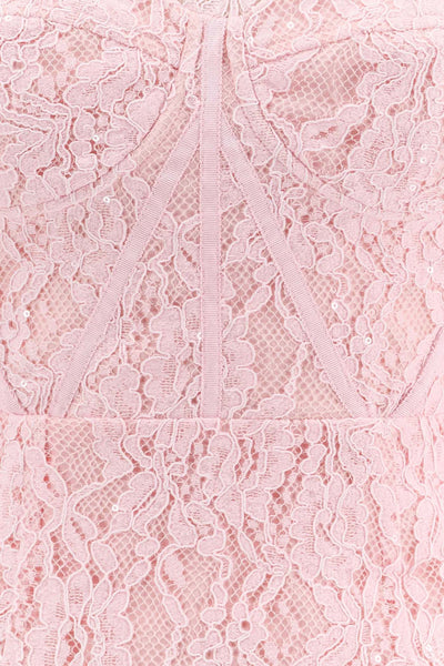 Elegant Long Sleeve Lace Dress With Matching Waist Belt - Pink