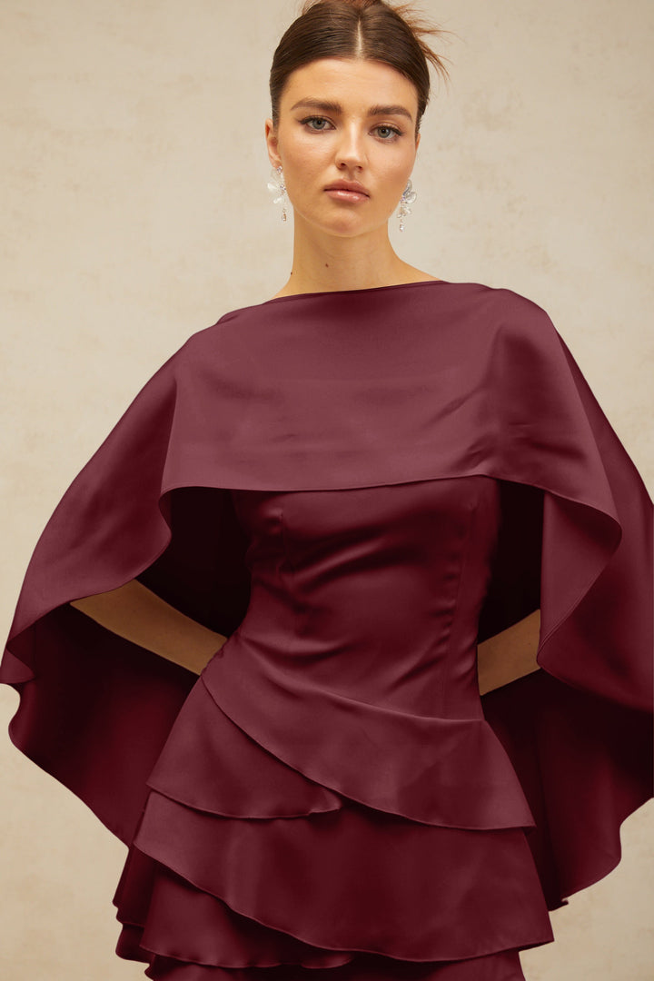 Lyna shawl-panel ruffled satin mini dress in Red - Celestia Couture