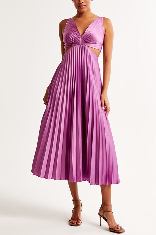 EVA™ | Cut Out Waist Sleeveless Pleated Maxi Dress - Celestia Couture