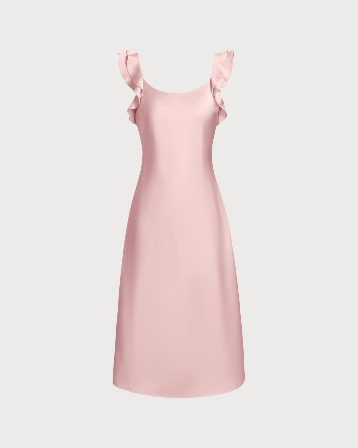 Square Neck Ruffle Satin Midi Dress