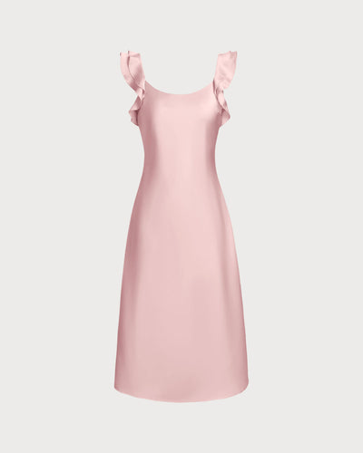 Square Neck Ruffle Satin Midi Dress
