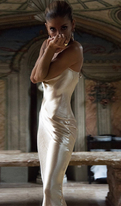Satin Cowl Neck Backless Slip Maxi Dress