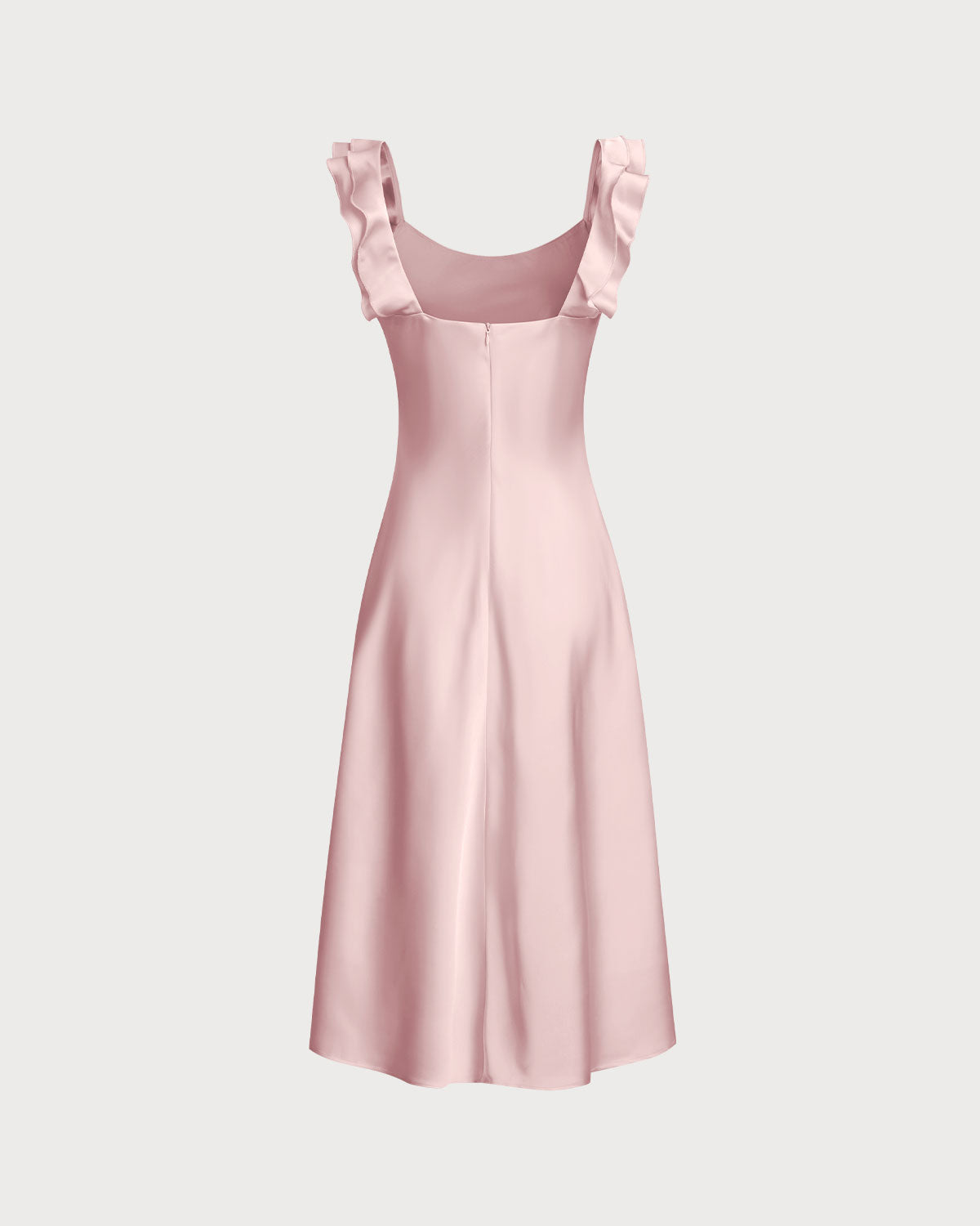 Square Neck Ruffle Satin Midi Dress