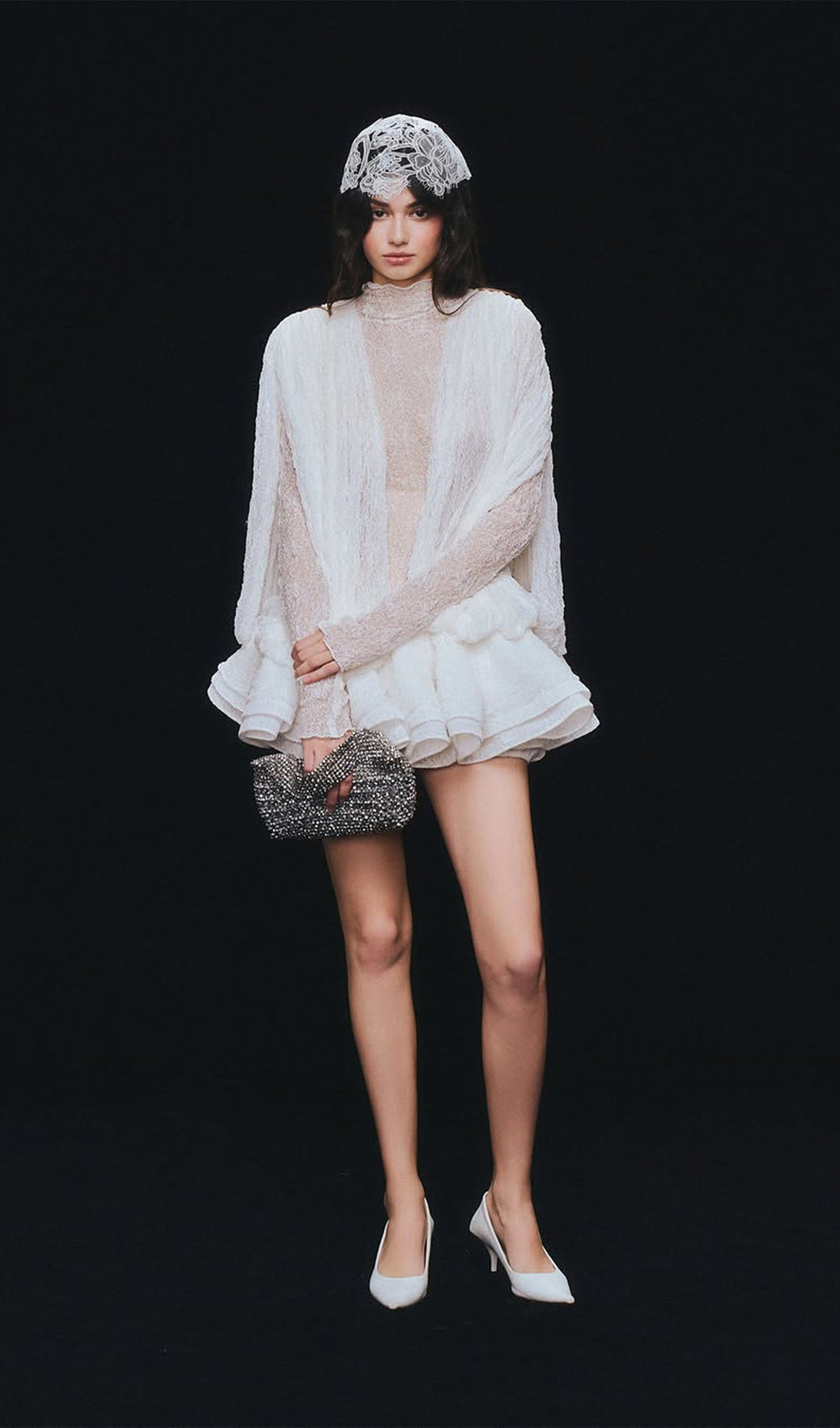 Lace Semi Sheer Ruffled Mini Dress - Celestia Couture