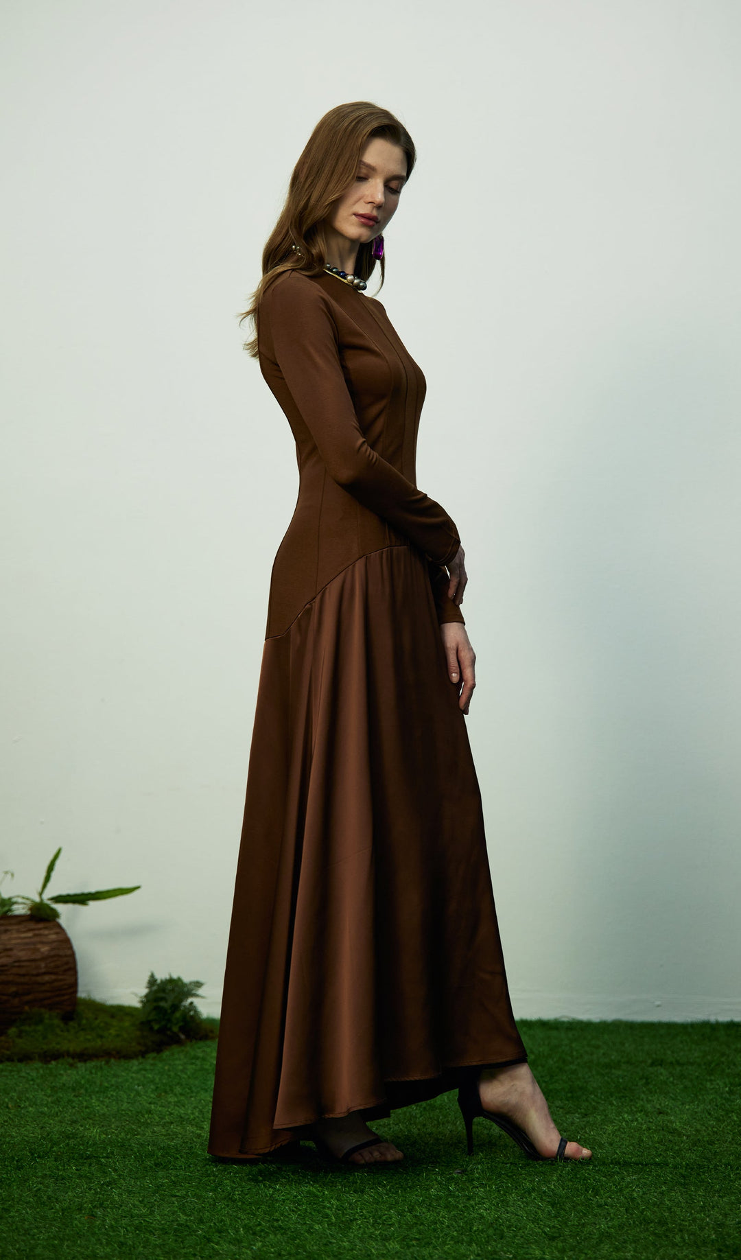 Trendy Knitted Satin Maxi Dress - Celestia Couture