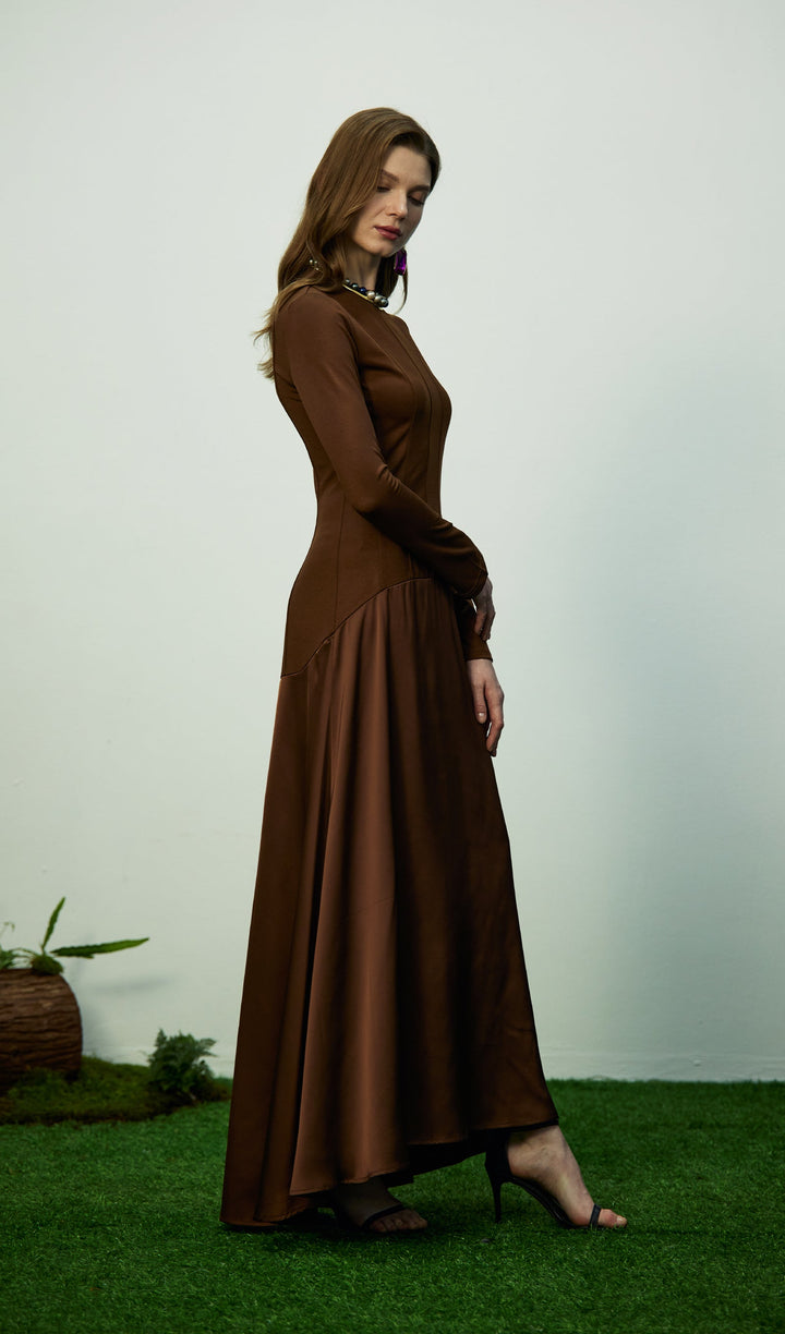 Trendy Knitted Satin Maxi Dress - Celestia Couture