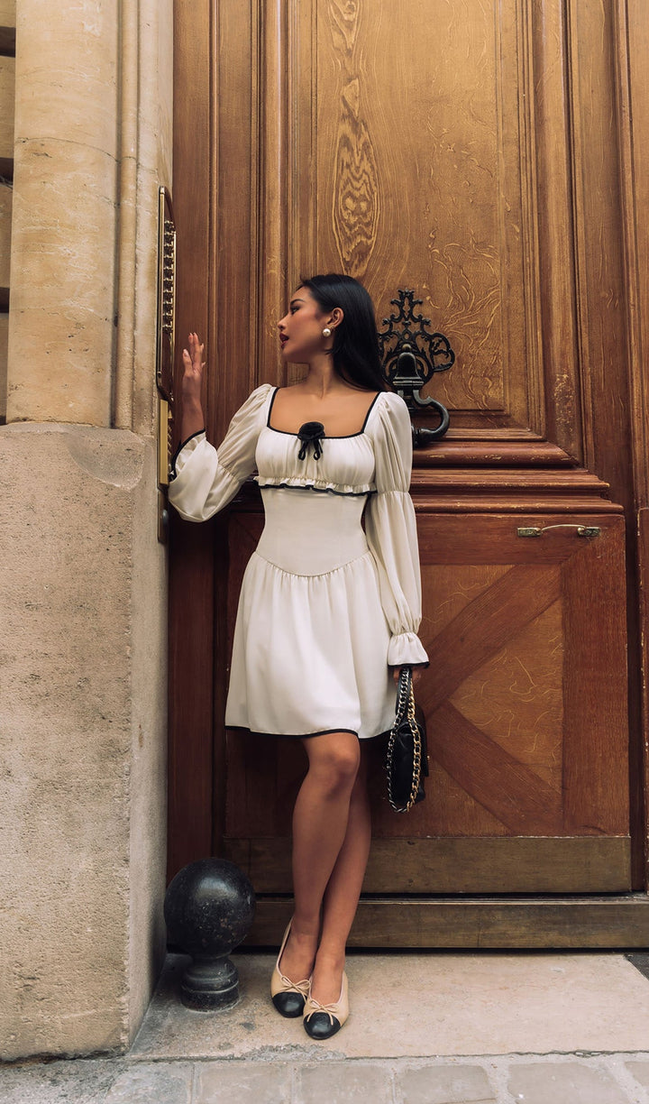 Contrast Edging And Bow Mini Dress - Celestia Couture