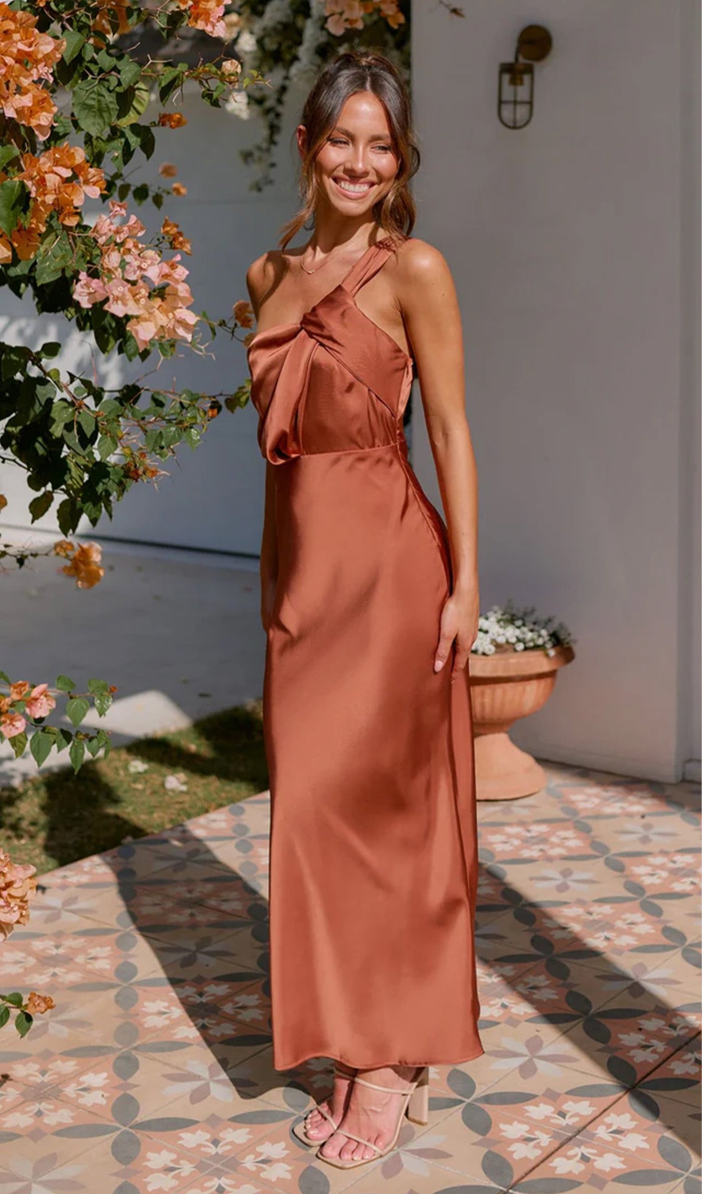 One Shoulder Draping Feature Midi Dress