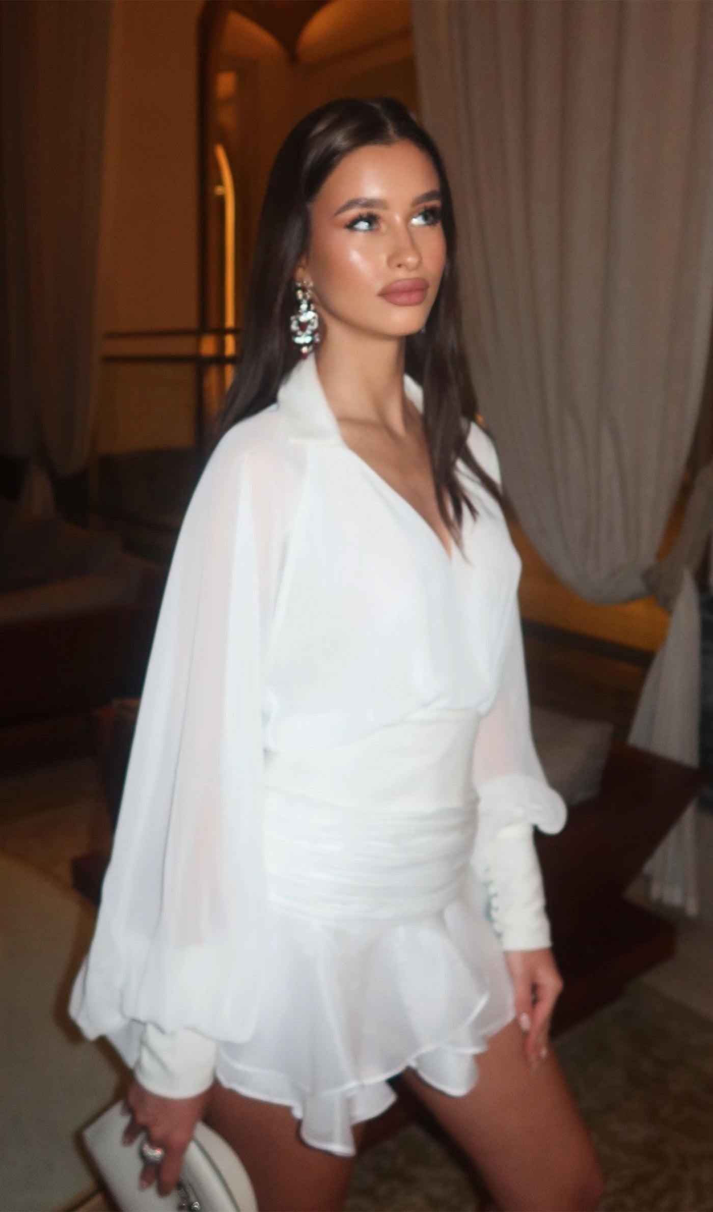 Solid Lantern Sleeve Mini Dress