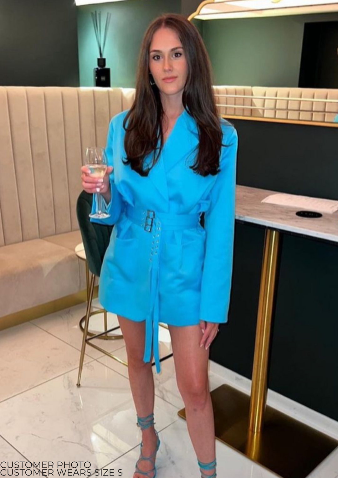 Julia Triple Belted Satin Blazer Dress - Blue - Celestia Couture