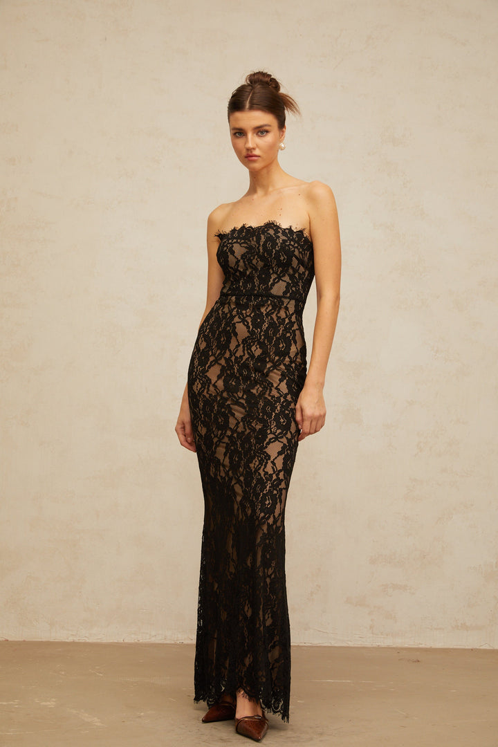 Ivonne black floral-lace mermaid maxi dress - Celestia Couture
