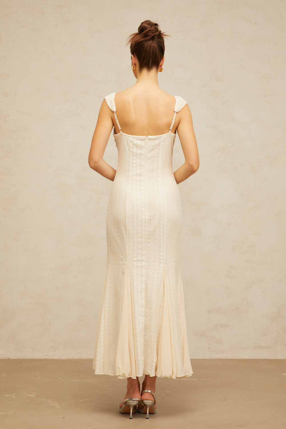 Calliopée cream-white embellished flared maxi dress - Celestia Couture