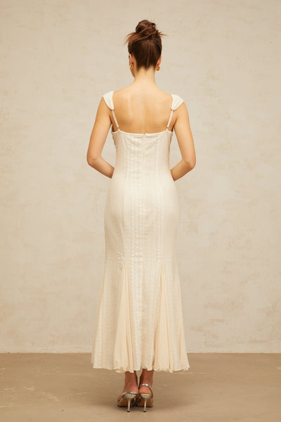 Calliopée cream-white embellished flared maxi dress