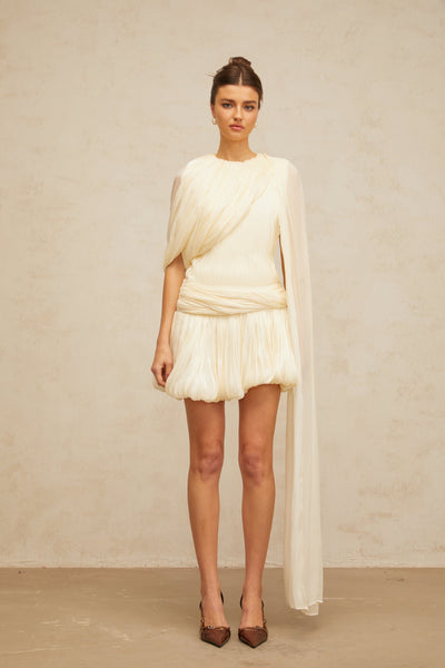 Cyrielle Pleated Mini Dress with Ribbon Design Accent