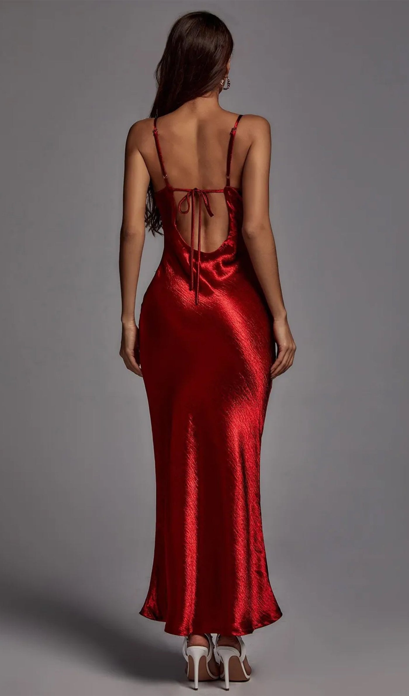 Satin Cowl Neck Backless Slip Maxi Dress