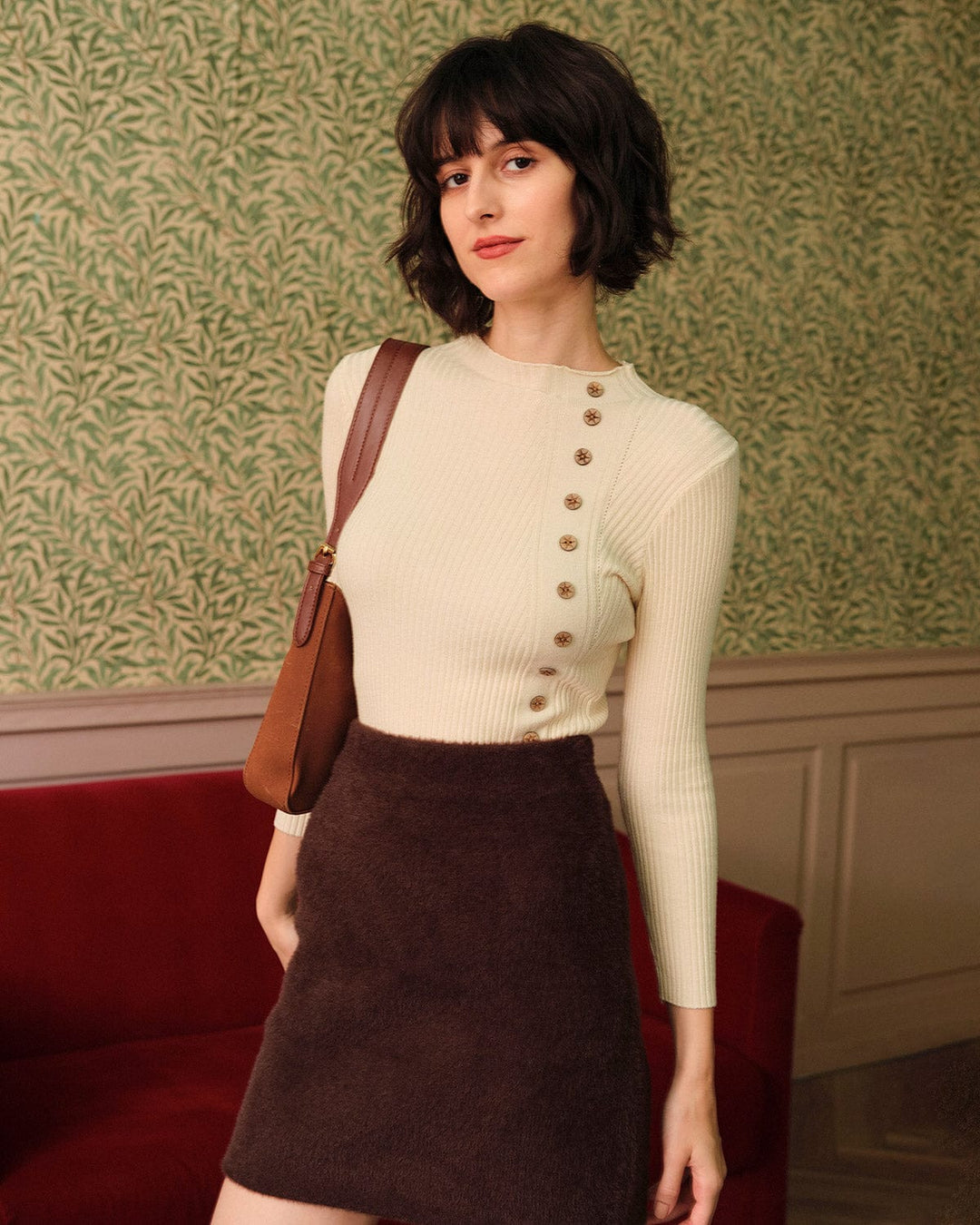 The Beige Mock Neck Ribbed Knit Top - Celestia Couture
