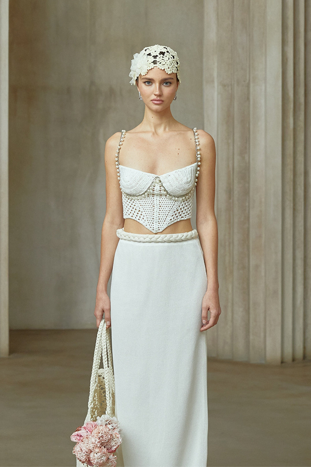 Prunelle Crochet Knit Two-Piece Top and Skirt Set