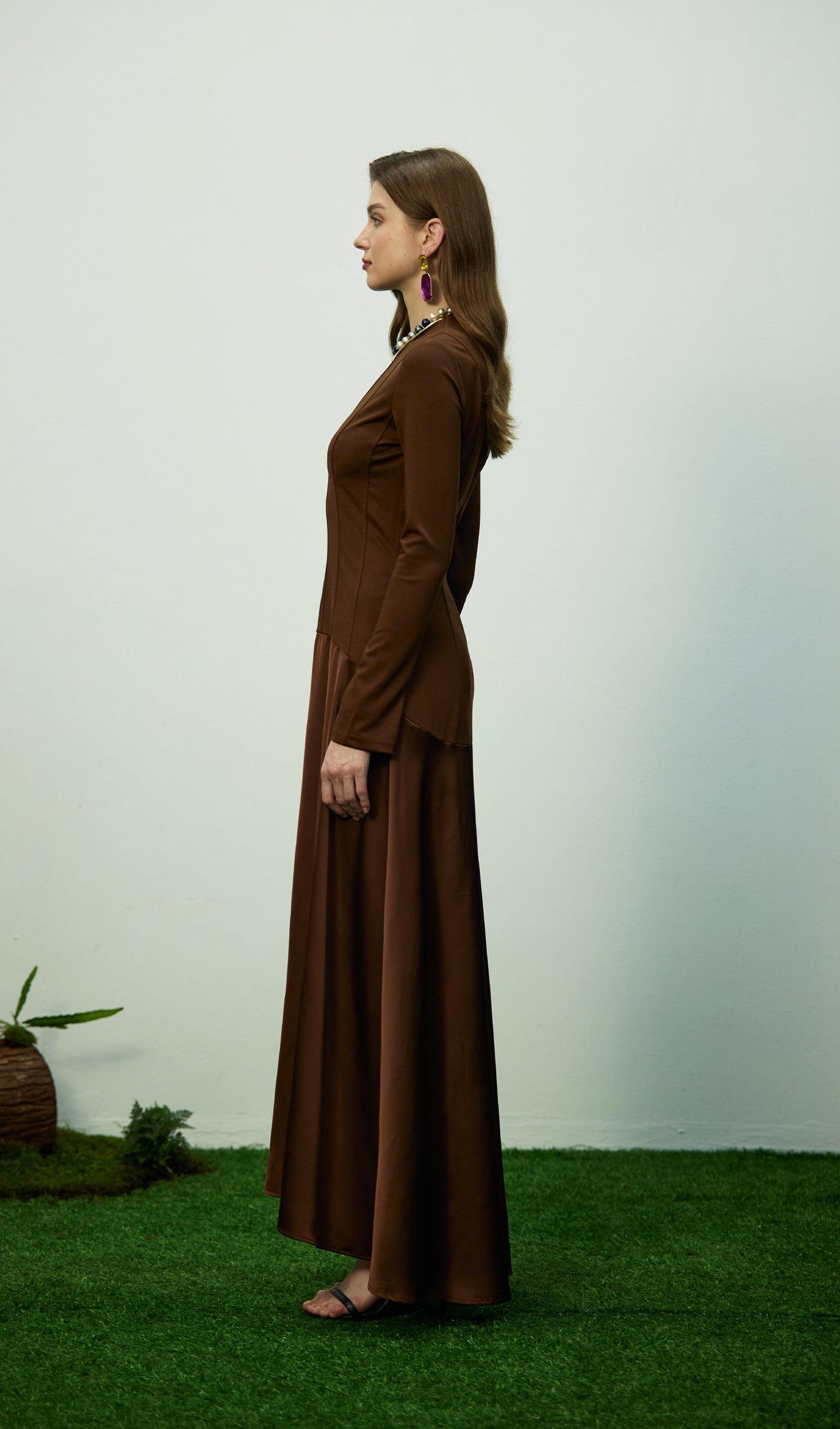 Trendy Knitted Satin Maxi Dress