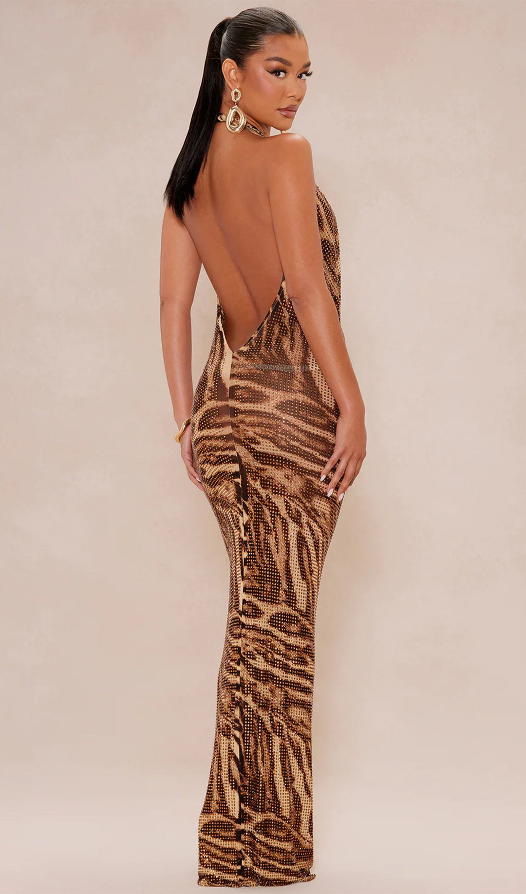 Halter Rhinestone Maxi Dress - Celestia Couture