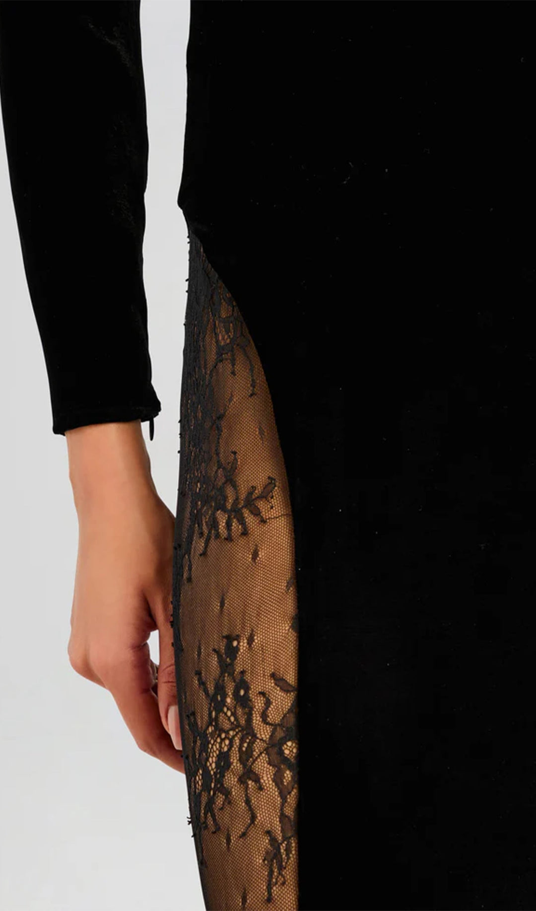 Semi-Sheer Lace Velvet Maxi Dress - Celestia Couture
