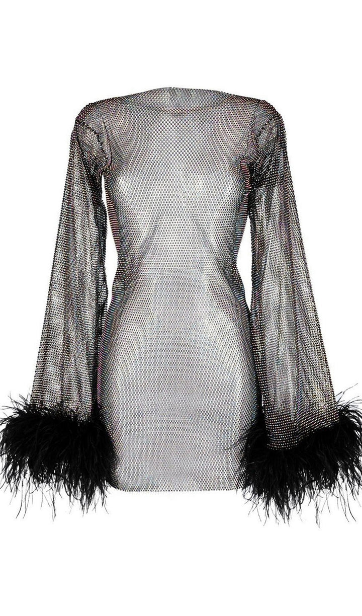 Sheer Rhinestone Mini Dress - Celestia Couture