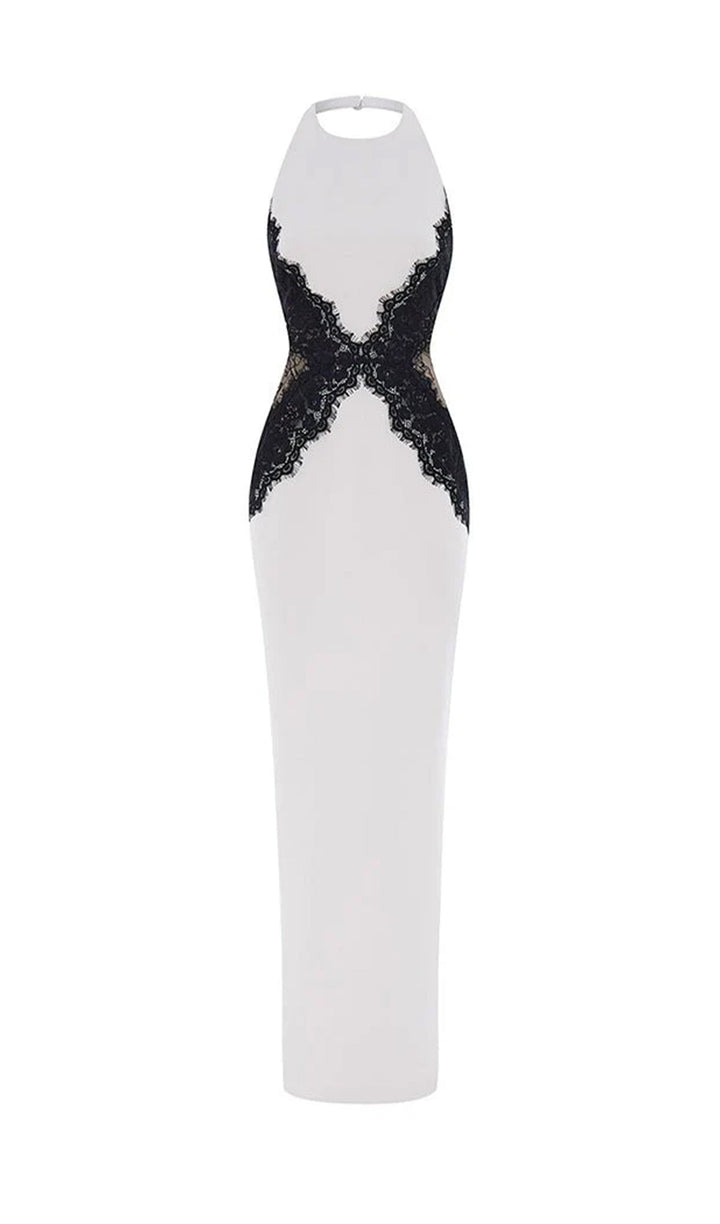 Open Back Maxi Dress In Crepe &amp; Lace - Celestia Couture