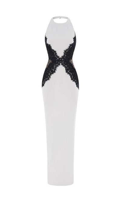 Open Back Maxi Dress In Crepe & Lace
