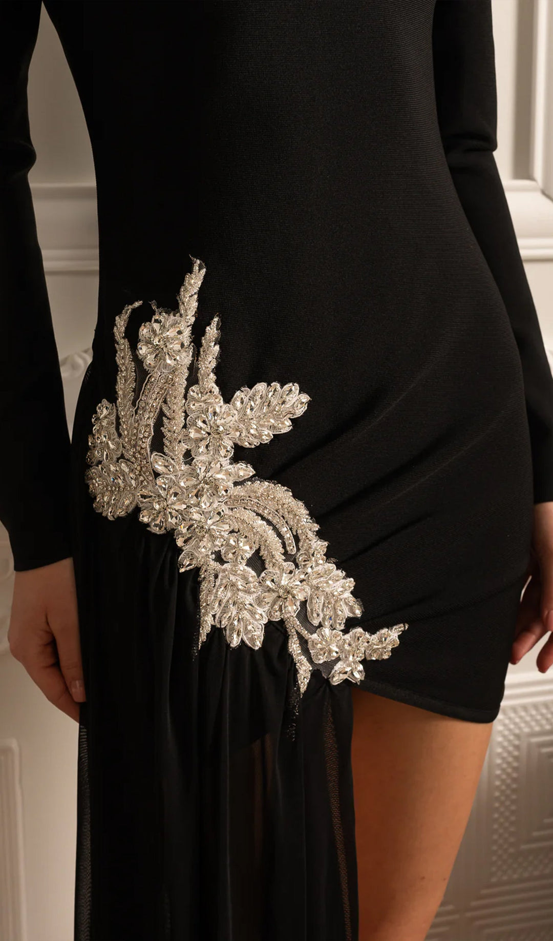 Solid Asymmetrical With Embellishments Mini Dress - Celestia Couture