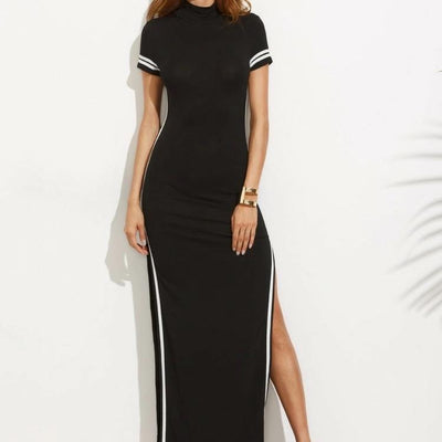 Black Striped Split Maxi Dress - Celestial Couture