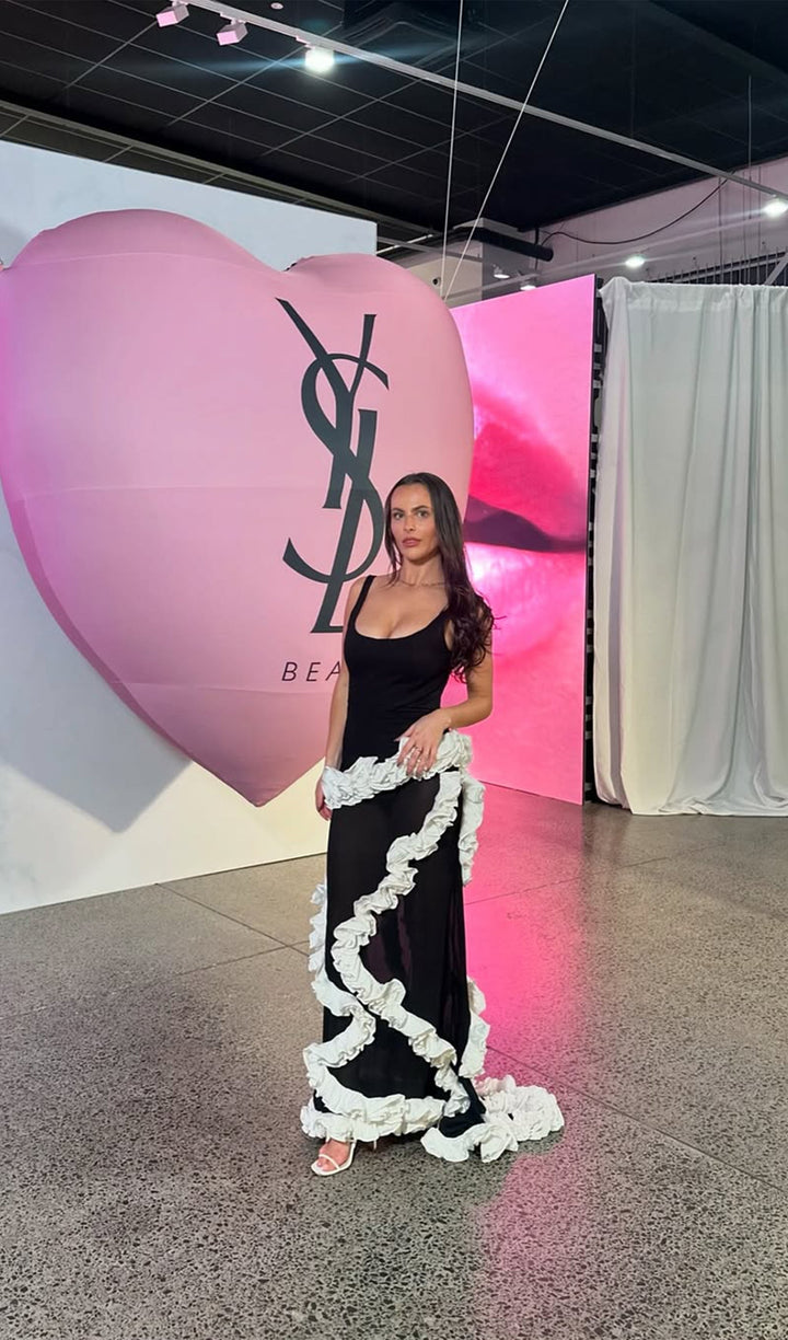 Wisteria Gown Maxi Dress In Black &amp; White - Celestia Couture