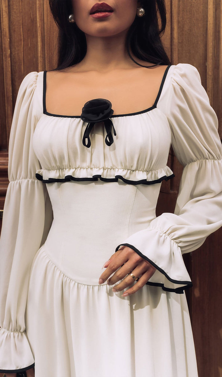 Contrast Edging And Bow Mini Dress - Celestia Couture