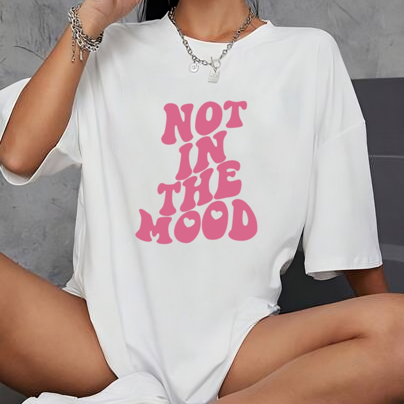 Women's "Not in the Mood" Graphic Tee - Casual Polyester Short Sleeve T-Shirt, Machine Washable, Summer Collection with Round Neck and Geometric Print - Celestial Couture