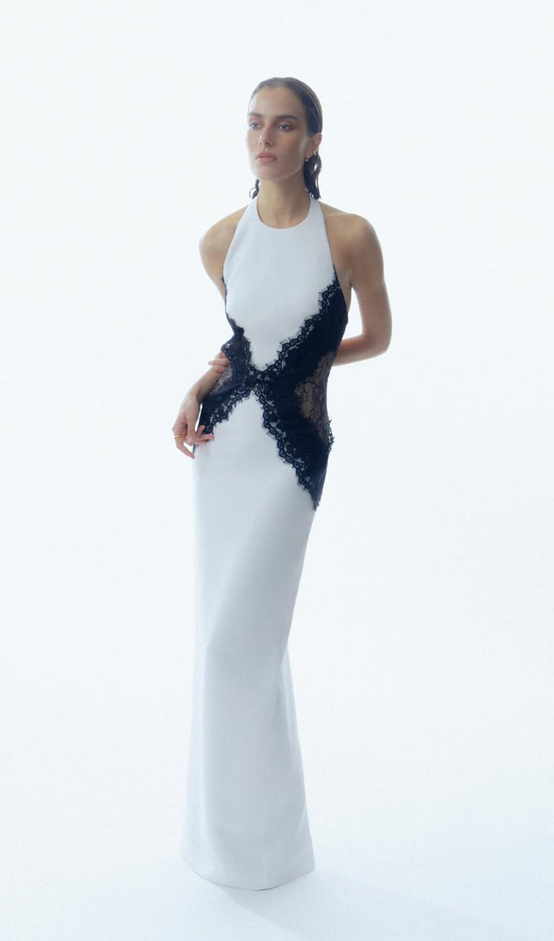 Open Back Maxi Dress In Crepe &amp; Lace - Celestia Couture