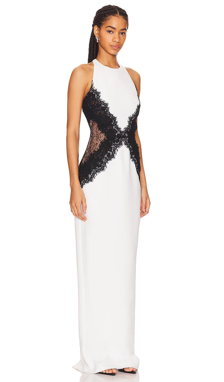 Open Back Maxi Dress In Crepe &amp; Lace - Celestia Couture