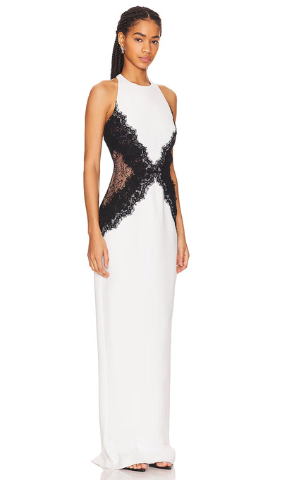 Open Back Maxi Dress In Crepe & Lace