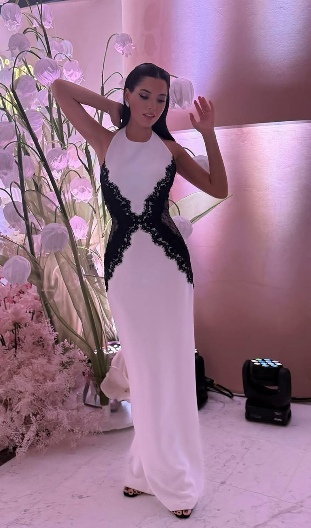 Open Back Maxi Dress In Crepe &amp; Lace - Celestia Couture