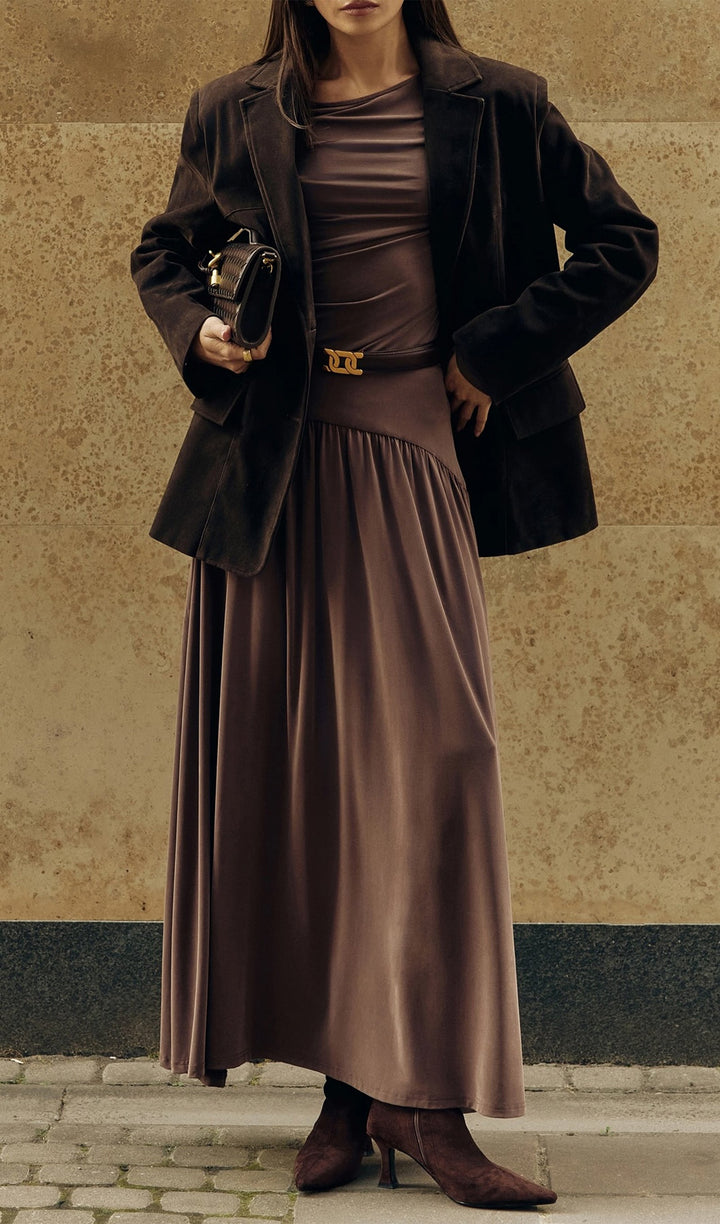Ruffle Knitted Maxi Dress - Celestia Couture