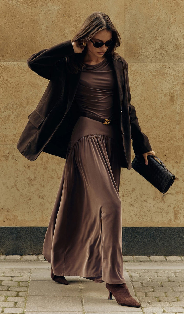 Ruffle Knitted Maxi Dress - Celestia Couture