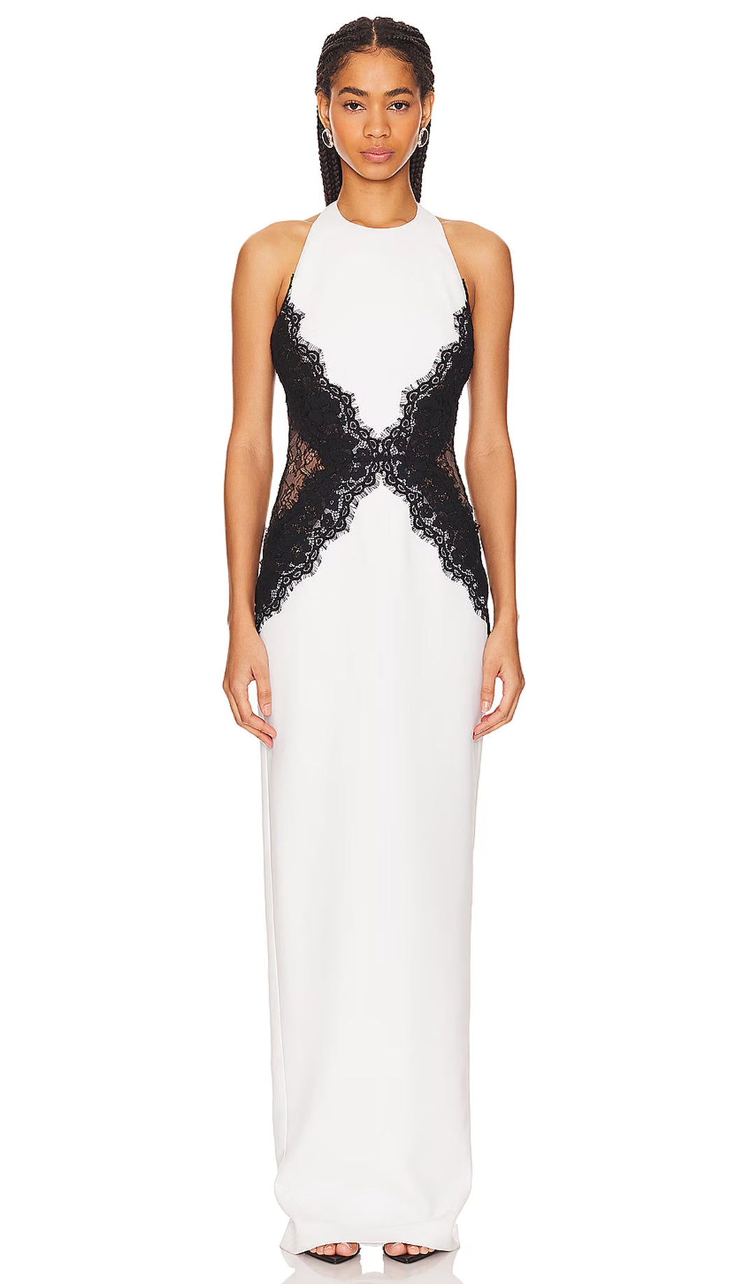 Open Back Maxi Dress In Crepe &amp; Lace - Celestia Couture