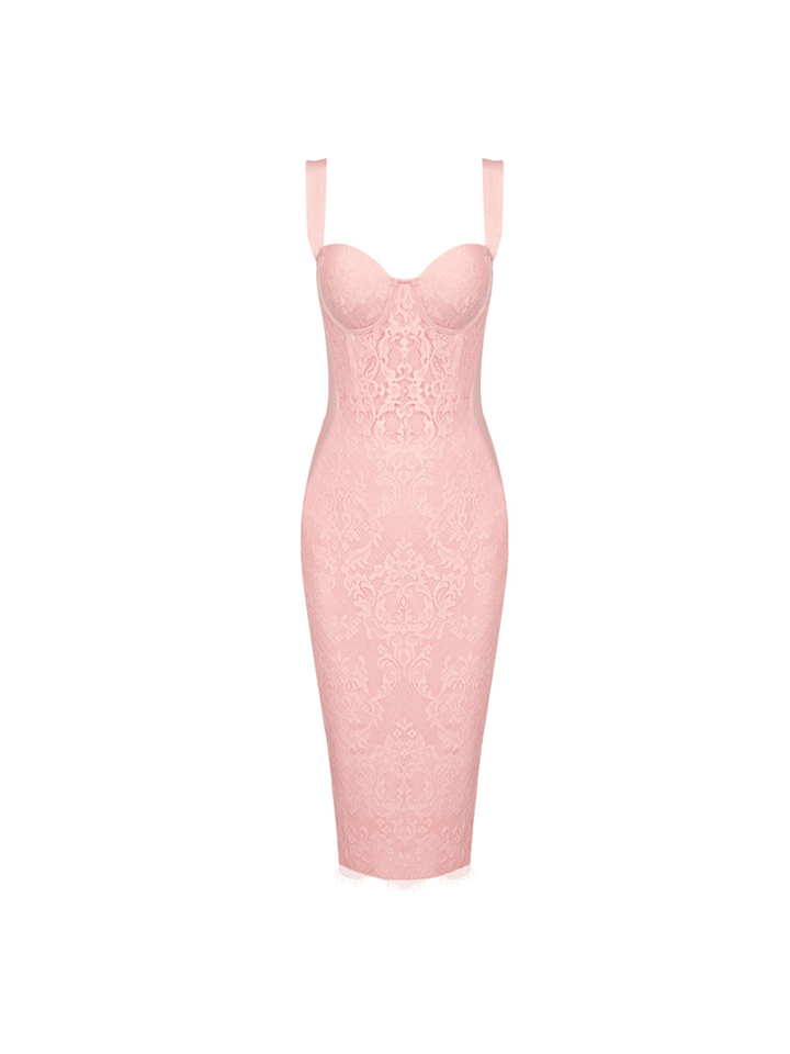Charming Pink Finbar Patchwork Lace Bandage Dress - Celestia Couture