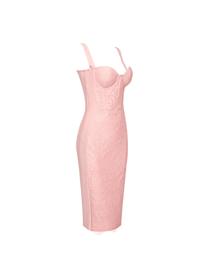 Charming Pink Finbar Patchwork Lace Bandage Dress - Celestia Couture