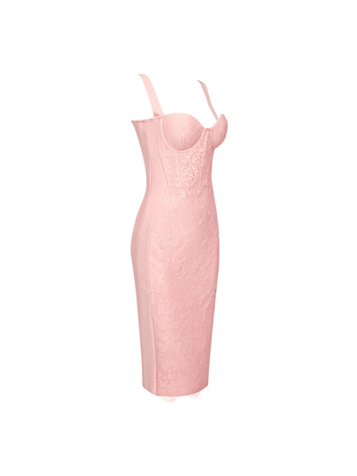Charming Pink Finbar Patchwork Lace Bandage Dress - Celestial Couture
