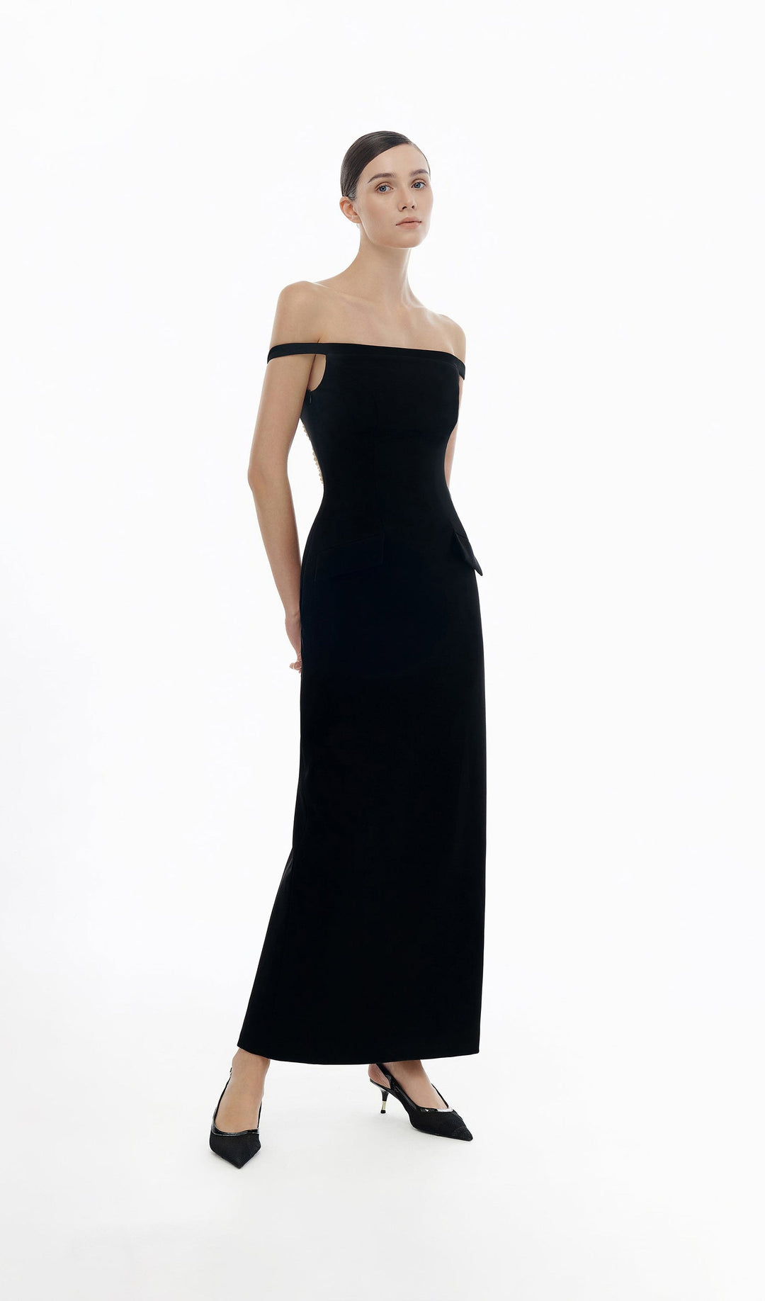 Off Shoulder Open Back Midi Dress - Celestia Couture