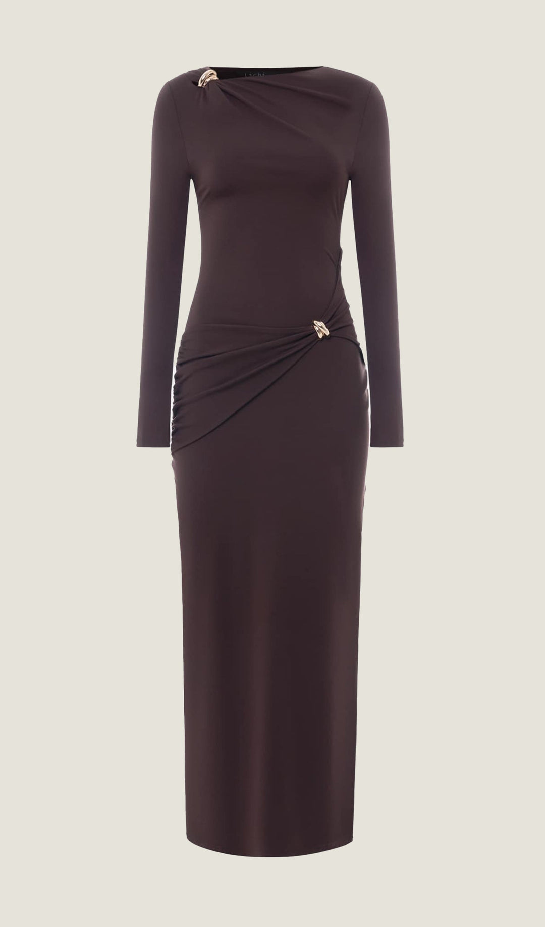 Jersey Seductive Fitted Maxi Dress-Brown - Celestia Couture
