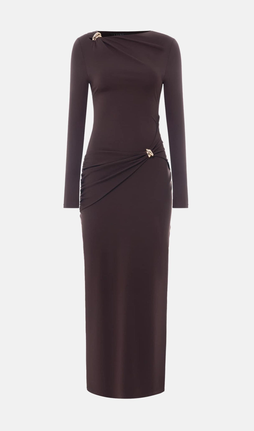 Jersey Seductive Fitted Maxi Dress-Brown - Celestia Couture
