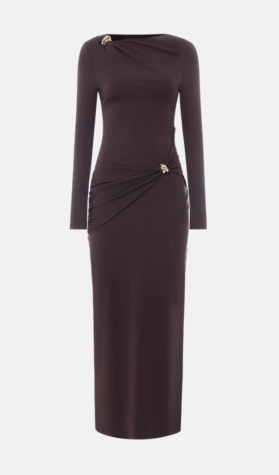 Jersey Seductive Fitted Maxi Dress-Brown - Celestia Couture