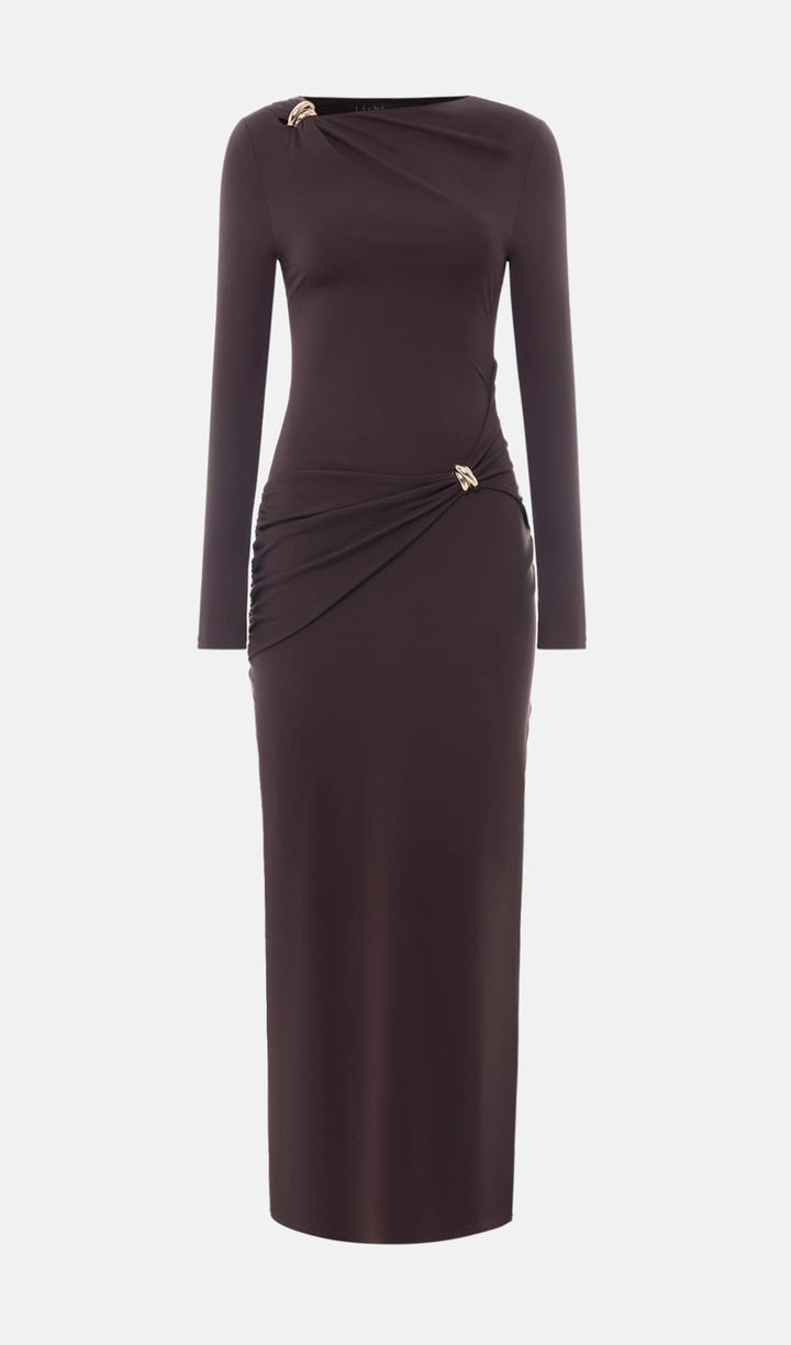 Jersey Seductive Fitted Maxi Dress-Brown - Celestia Couture