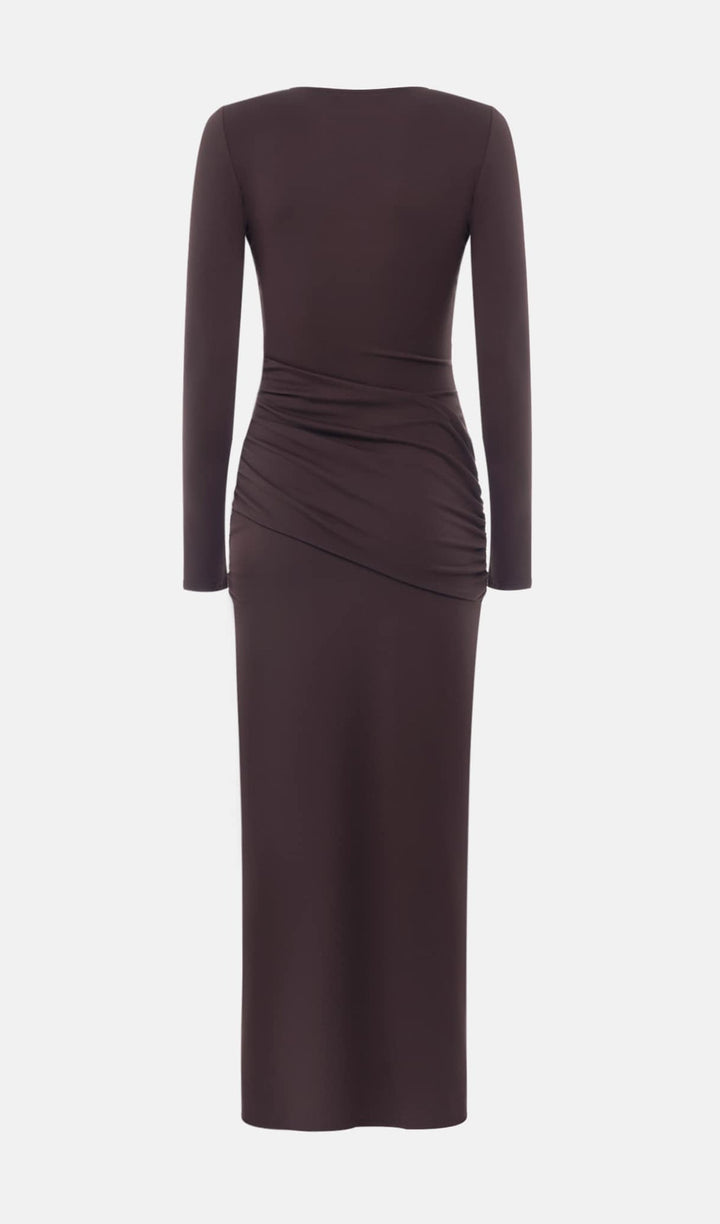 Jersey Seductive Fitted Maxi Dress-Brown - Celestia Couture